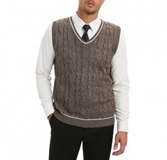 TURETRENDY 남성용 V 넥 스웨터 조끼 캐주얼 케이블 니트 슬림핏 골지 가장자리가 있는 민소매 풀오버 스웨터