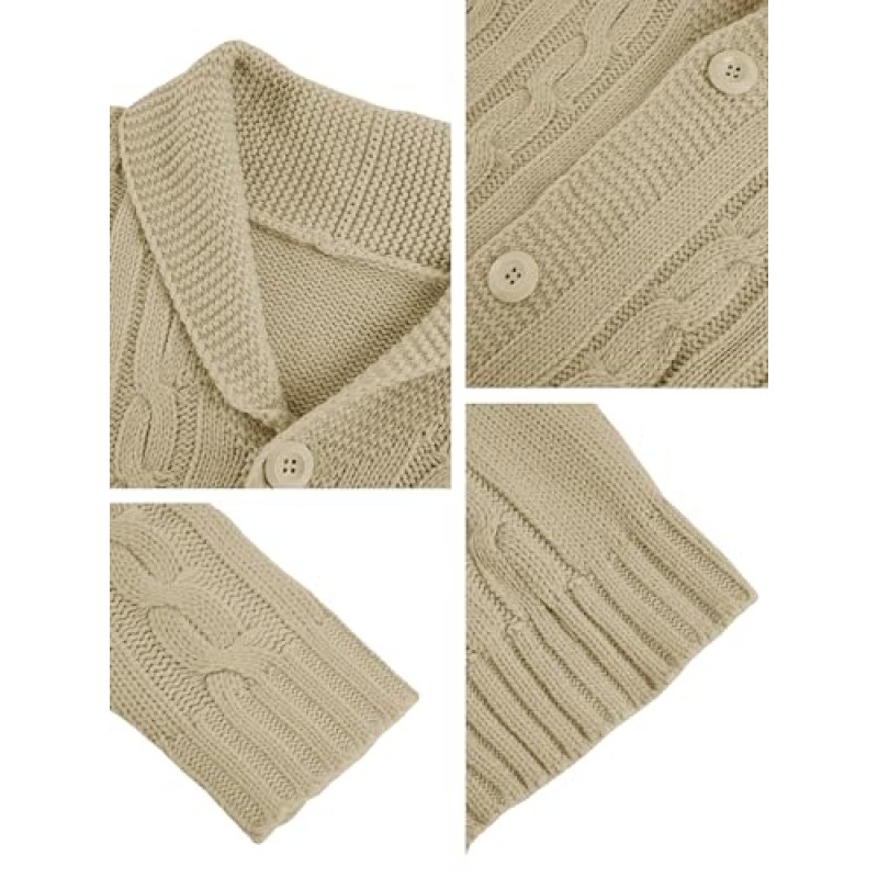 Makkrom 남성 카디건 숄 칼라 스웨터 버튼업 슬림핏 케이블 니트 긴소매 스웨터