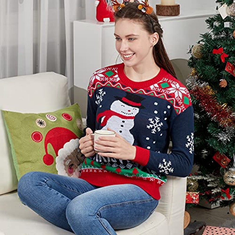 추악한 크리스마스 스웨터 패밀리 매칭 니트 풀오버 크루 넥 공룡 눈사람 순록 휴일 스웨터 파티 테마
