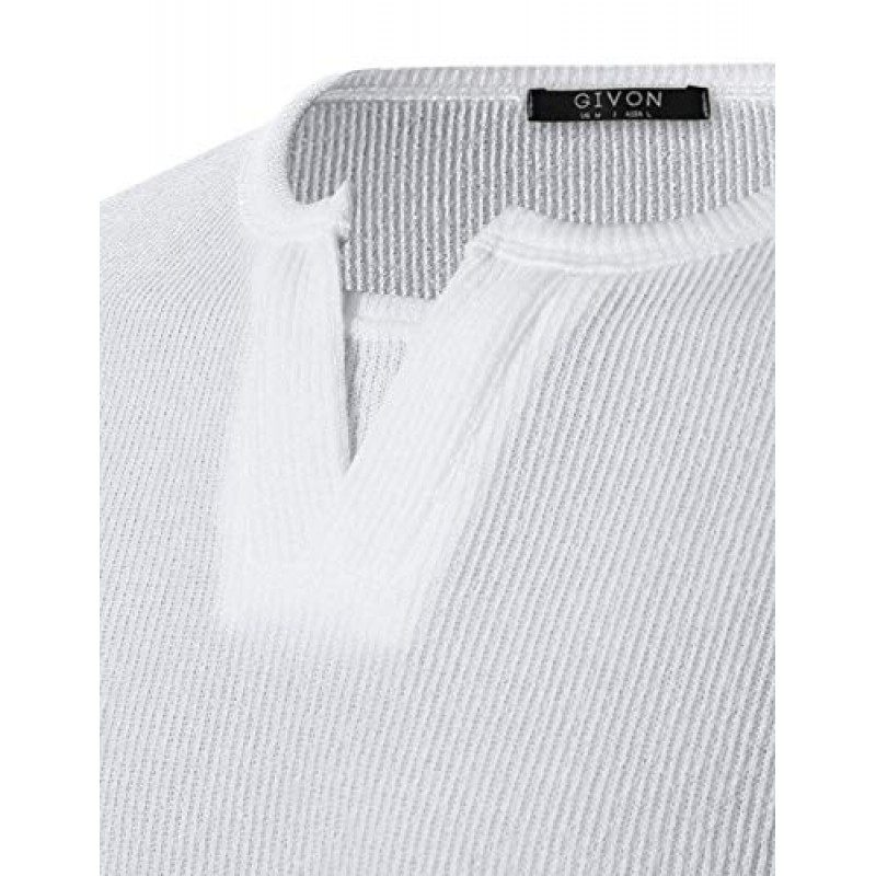 GIVON 남성 슬림핏 헨리 셔츠 긴 소매 프론트 플래킷 코튼 풀오버 T 셔츠 탑