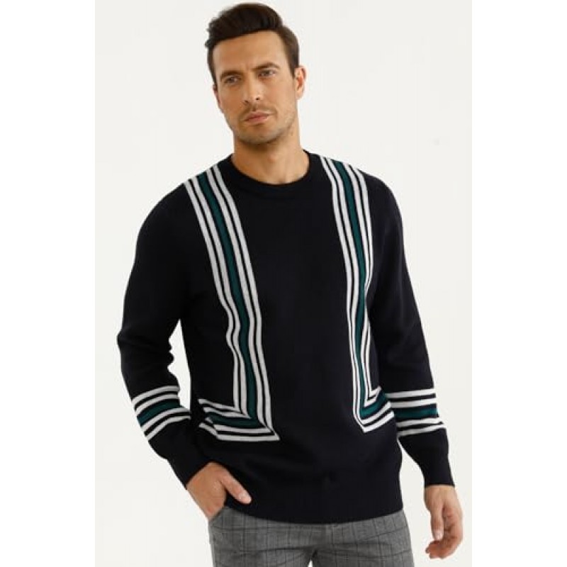 GINGTTO 남성용 보온 코튼 니트 풀오버 스웨터 슬림핏 패턴 디자이너 스웨터