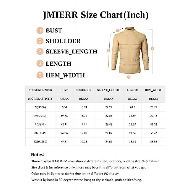 JMIERR 남성 풀오버 스웨터 캐주얼 슬림핏 터틀넥 기본 니트 긴 소매 트위스트 무늬 스웨터