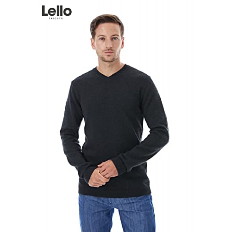 Lello 남성용 코튼 울 블렌드 미드웨이트 레귤러 핏 V넥 스웨터