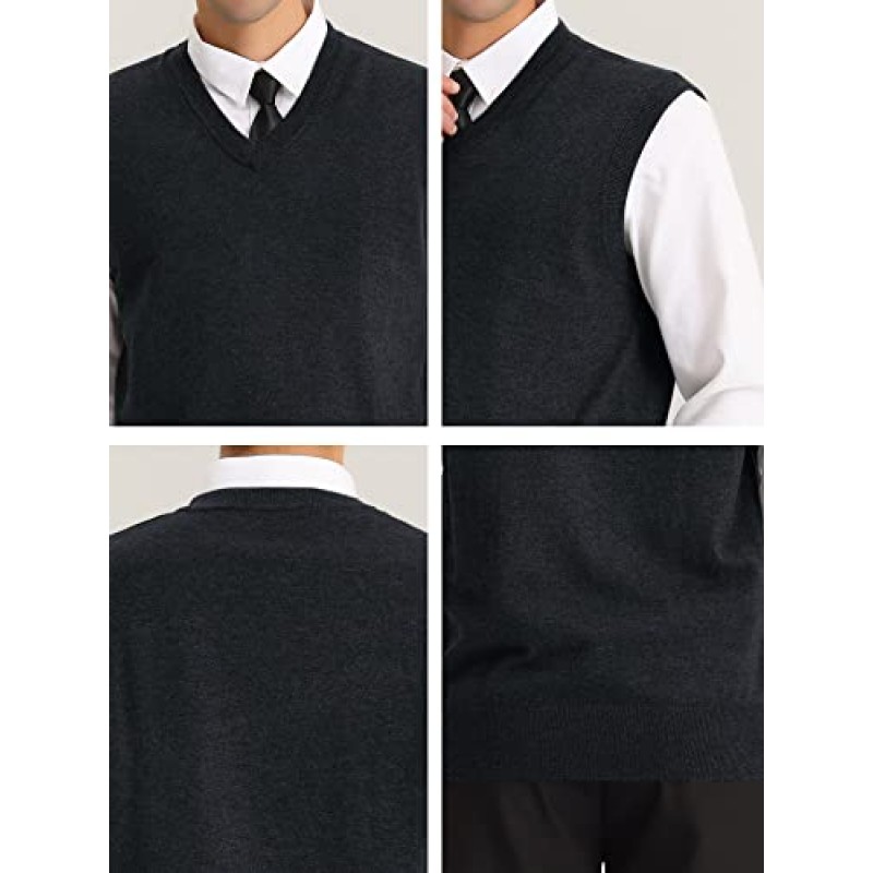 Lars Amadeus 남성용 스웨터 조끼 클래식 V 넥 솔리드 컬러 풀오버 니트 민소매 스웨터