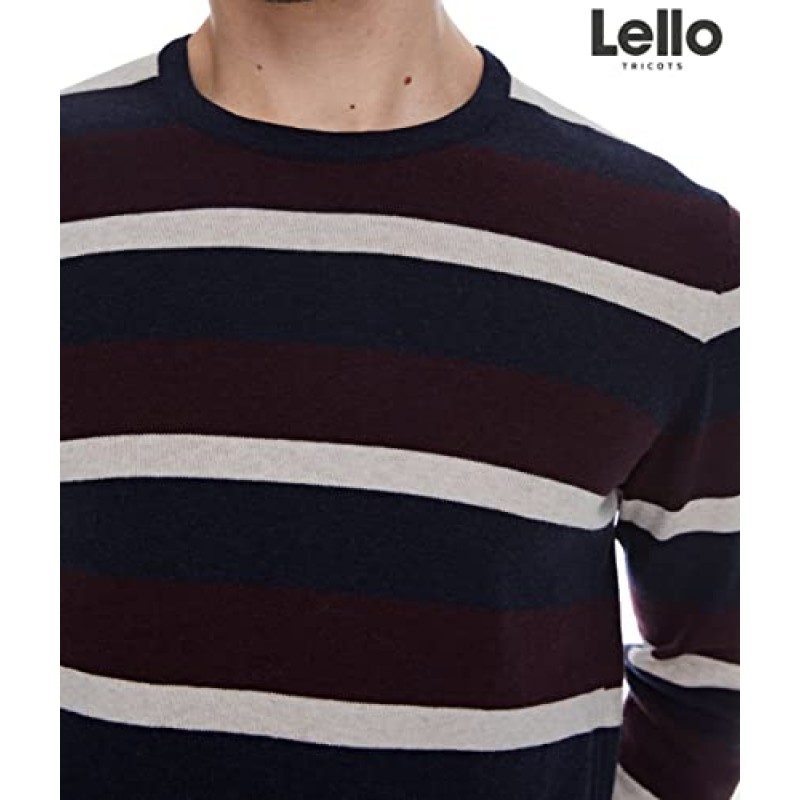 Lello 남성용 가볍고 부드러운 코튼 스트라이프 크루넥 스웨터