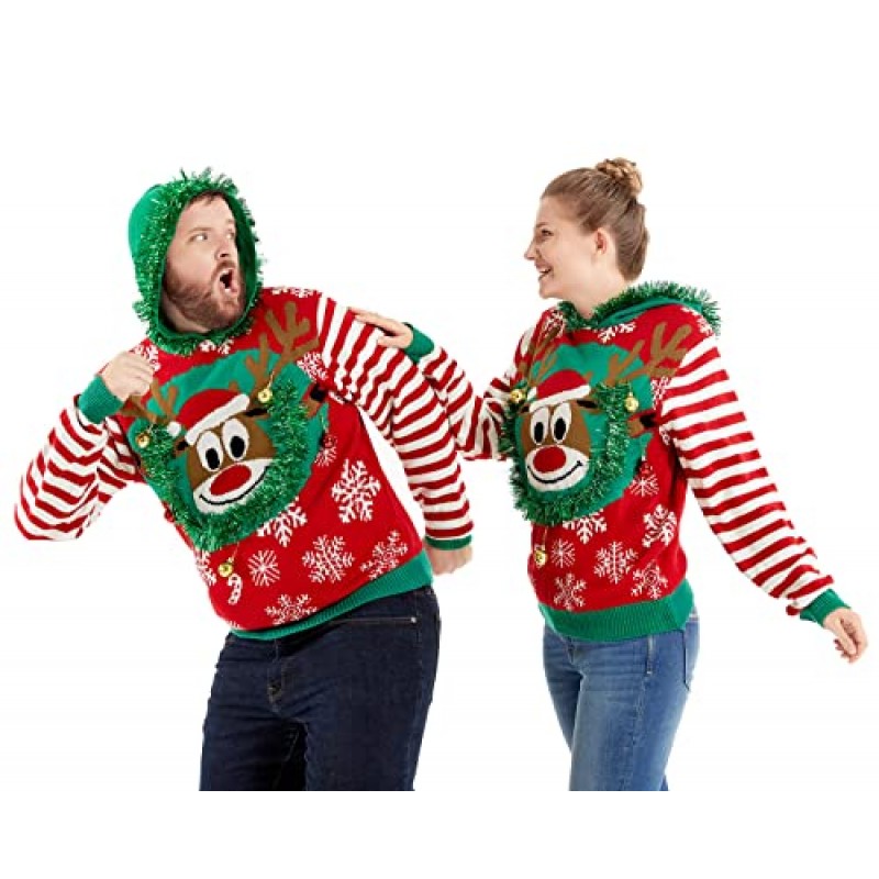 남자의 추악한 크리스마스 스웨터 남여 여자의 재미 있은 참신 크리스마스 파티를위한 산타 순록과 니트 풀오버