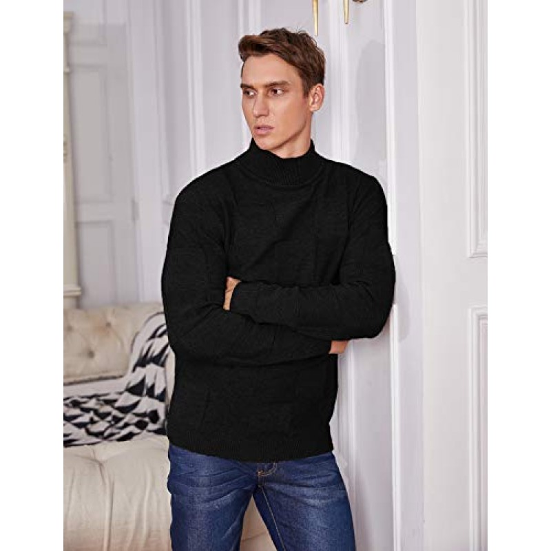 COOFANDY 남성 니트 스웨터 슬림핏 두꺼운 빈티지 격자 무늬 터틀넥 겨울 가을