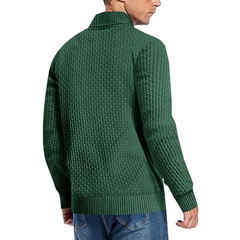 Karlywindow 남성 숄 칼라 풀오버 스웨터 캐주얼 케이블 니트 레귤러 피트 질감 있는 겨울 청키 스웨터