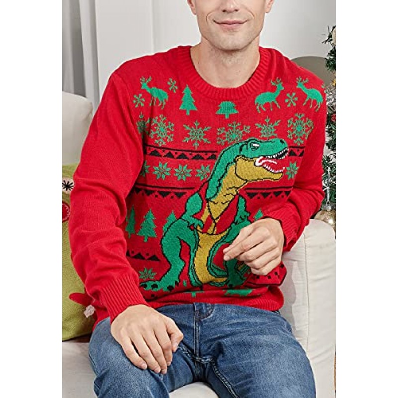 Neufigr 남성용 어글리 크리스마스 스웨터 - 홀리데이 순록 눈사람 산타 풀오버 스웨터