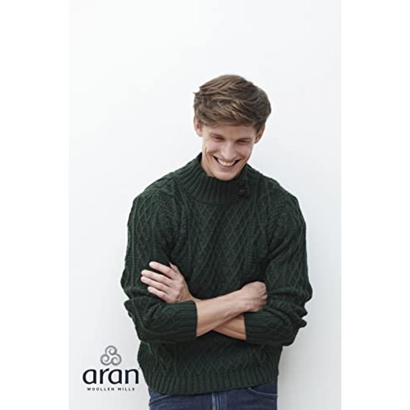 Aran Woolen Mills 남성용 아이리시 니트 스웨터(버튼 칼라 포함)