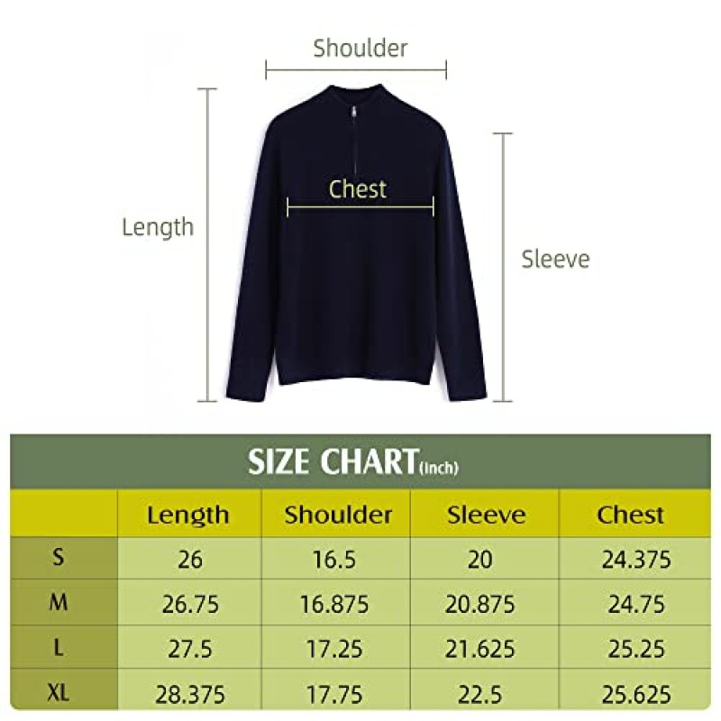 GreenMount 남성용 쿼터 지퍼 스웨터 캐시미어 부드러운 긴 소매 모의 목 풀오버 스웨터 남성용 캐주얼 스웨터