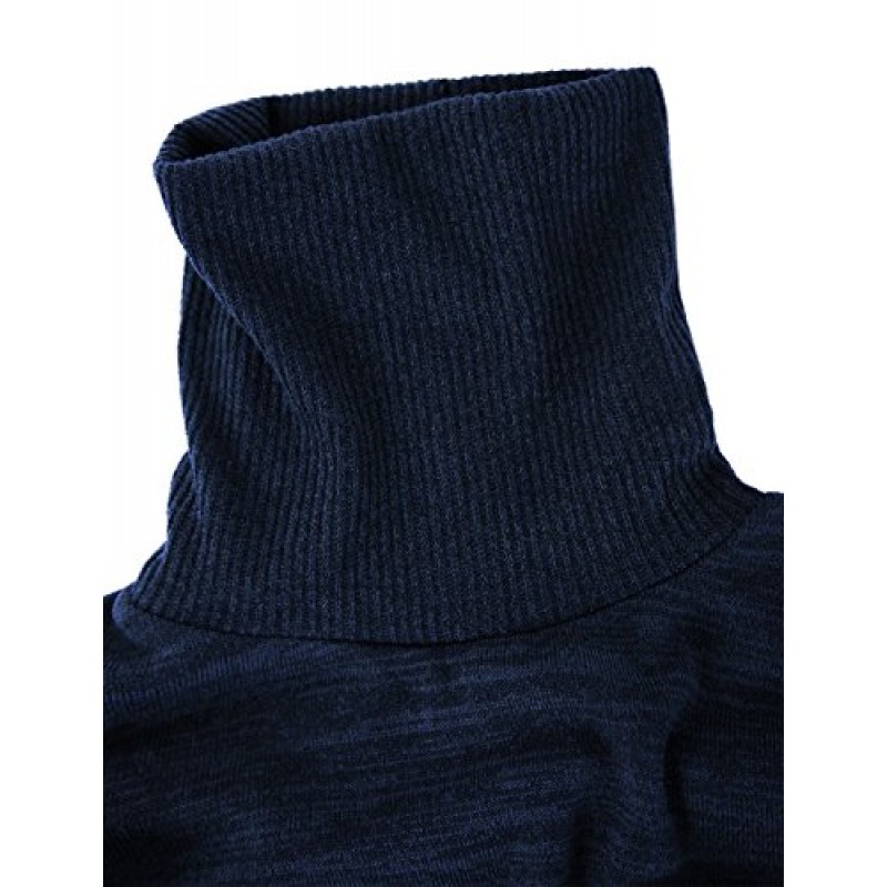Ohoo 남성용 터틀넥 스웨터, 골지 커프스 및 밑단 슬림핏 긴소매