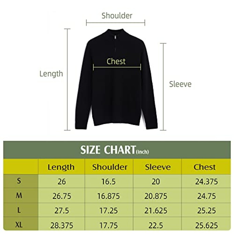 GreenMount 남성용 쿼터 지퍼 스웨터 캐시미어 부드러운 긴 소매 모의 목 풀오버 스웨터 남성용 캐주얼 스웨터