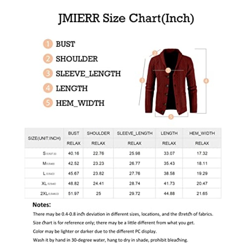 JMIERR 남성 캐주얼 긴 소매 숄 칼라 버튼 다운 케이블 니트 카디건 스웨터(포켓 포함)