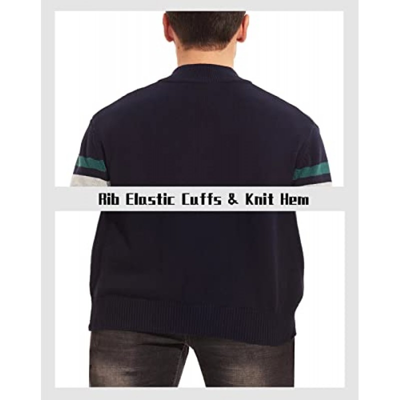 MAGCOMSEN 남성용 스웨터 1/4 지퍼 업 캐주얼 스트라이프 풀오버 폴로 스웨터 가을 겨울 스웨트 셔츠