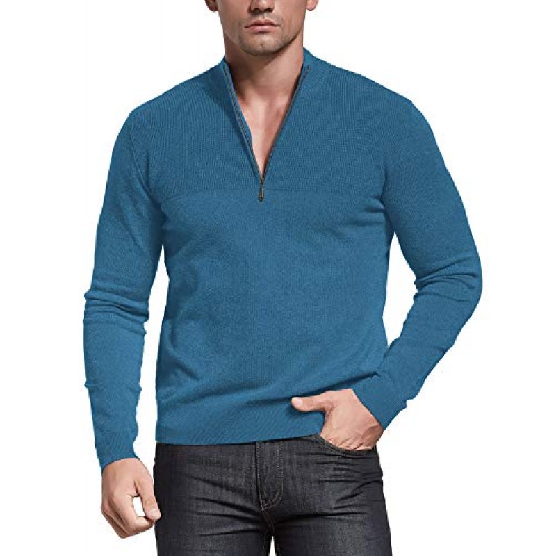 NITAGUT 남성 슬림핏 지퍼업 모의 넥 폴로 스웨터 캐주얼 긴소매 스웨터 및 골지 가장자리가 있는 풀오버 스웨터