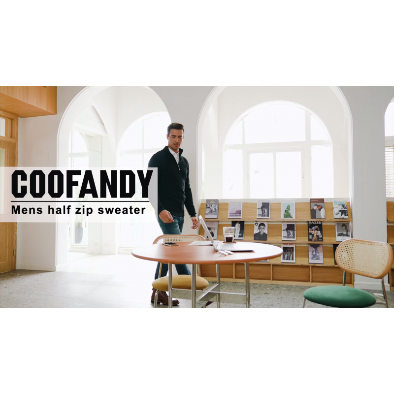 COOFANDY 남성용 쿼터 지퍼 스웨터 슬림핏 경량 코튼 니트 모의 터틀넥 풀오버