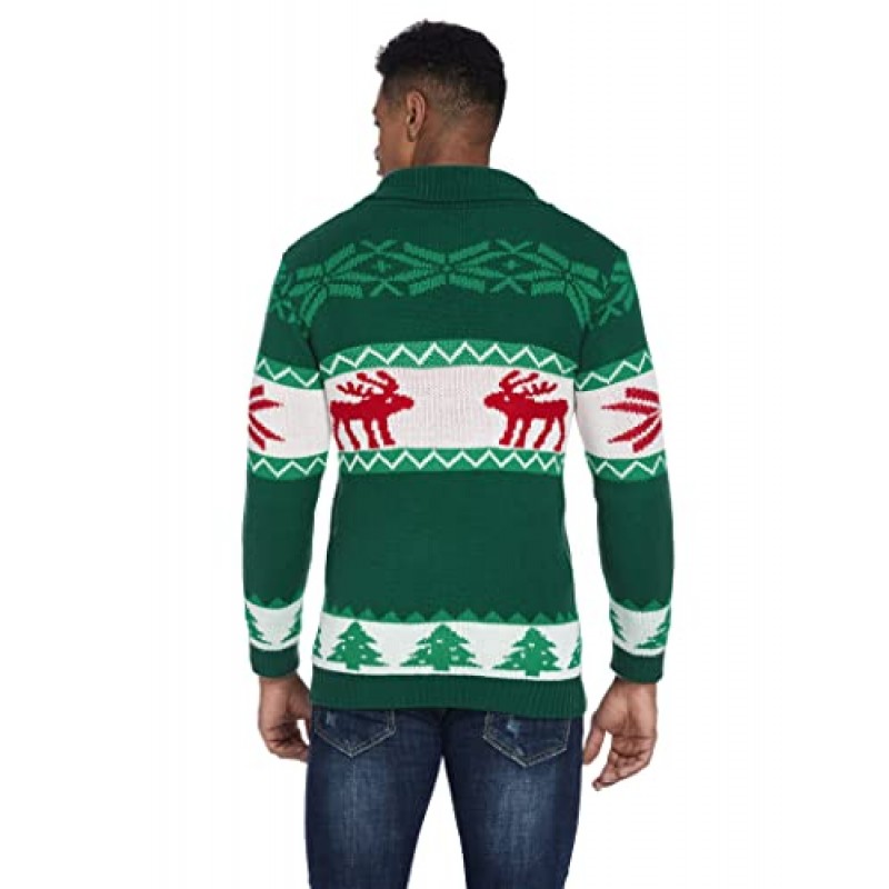 COOFANDY 남성용 크리스마스 가디건 추악한 크리스마스 스웨터 순록 눈송이 숄 칼라 니트 가디건 스웨터