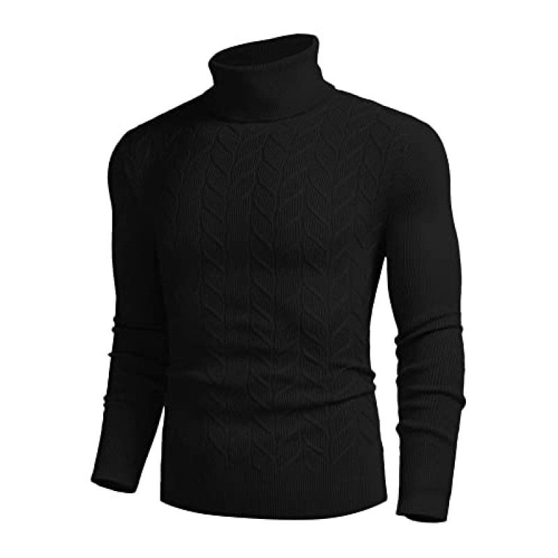 COOFANDY 남성 슬림핏 터틀넥 스웨터 캐주얼 풀오버 스웨터 기본 트위스트 무늬 니트 스웨터