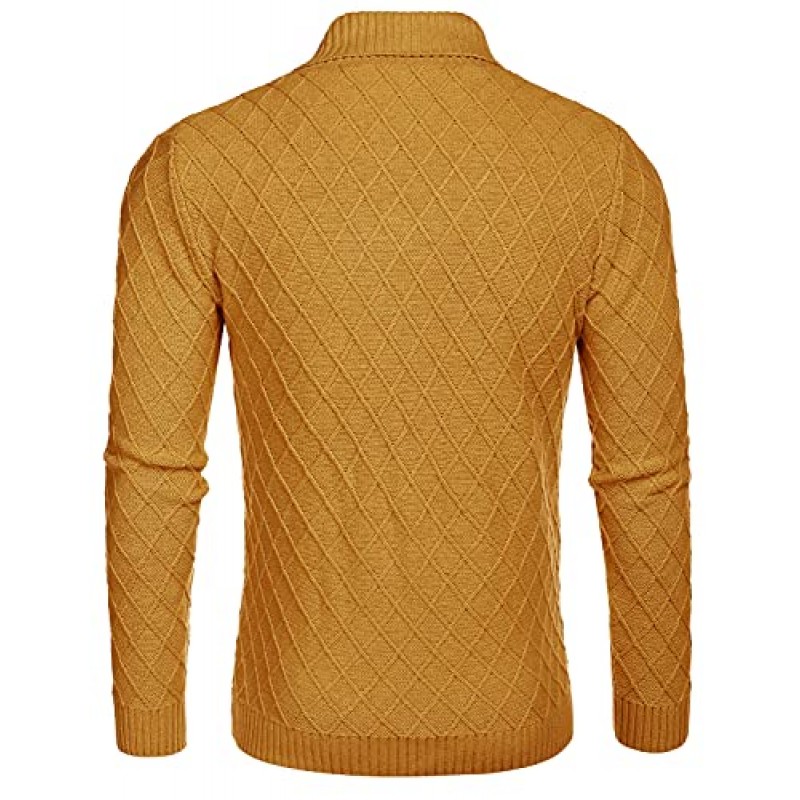 COOFANDY 남성용 숄 칼라 스웨터 케이블 니트 풀오버 스웨터 가을 겨울 캐주얼 무늬 스웨터
