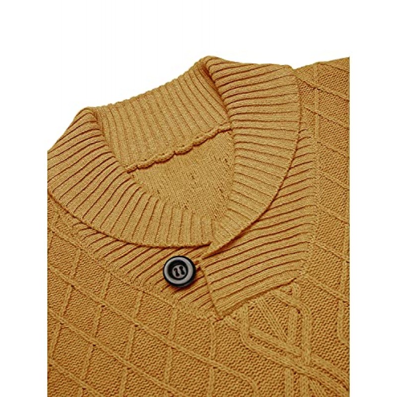COOFANDY 남성용 숄 칼라 스웨터 케이블 니트 풀오버 스웨터 가을 겨울 캐주얼 무늬 스웨터