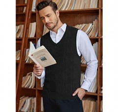COOFANDY 남성용 스웨터 조끼 V 넥 민소매 풀오버 스웨터 케이블 니트 립 에지