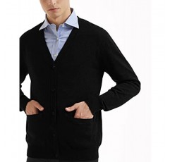 QUALFORT 남성용 카디건 스웨터 100% 코튼 포켓 캐주얼 슬림핏 V 넥 니트 스웨터 버튼 업