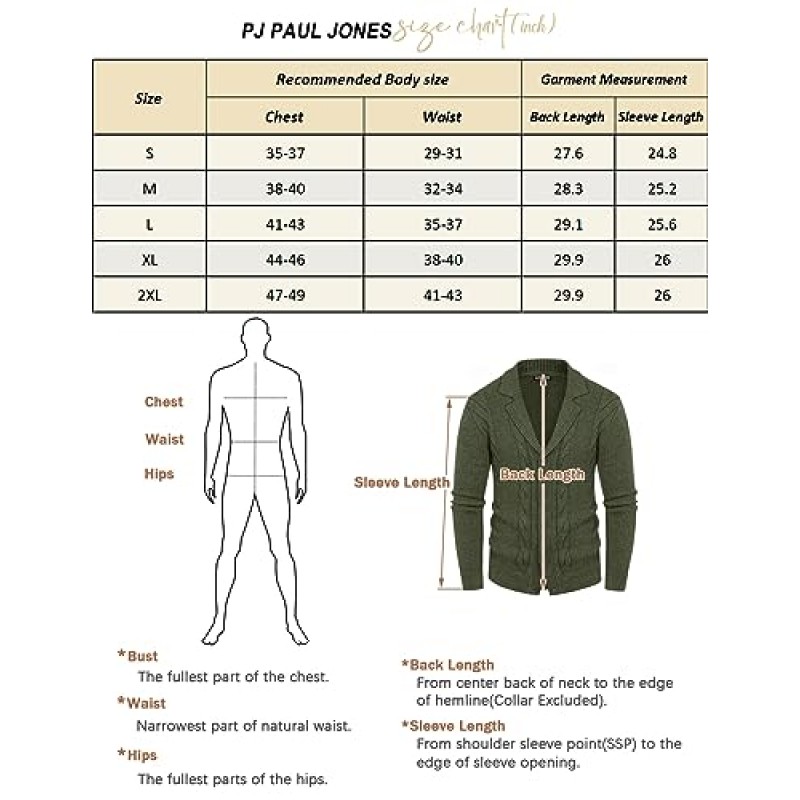 PJ PAUL JONES 남성용 숄 칼라 카디건 스웨터 캐주얼 버튼 다운 케이블 니트 스웨터