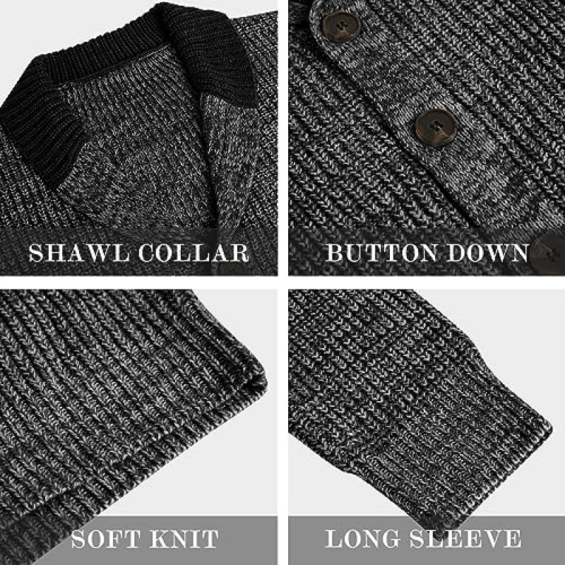 Runcati 남성 숄 칼라 카디건 스웨터 버튼 다운 케이블 니트 인과 오픈 프론트 겨울 아웃웨어