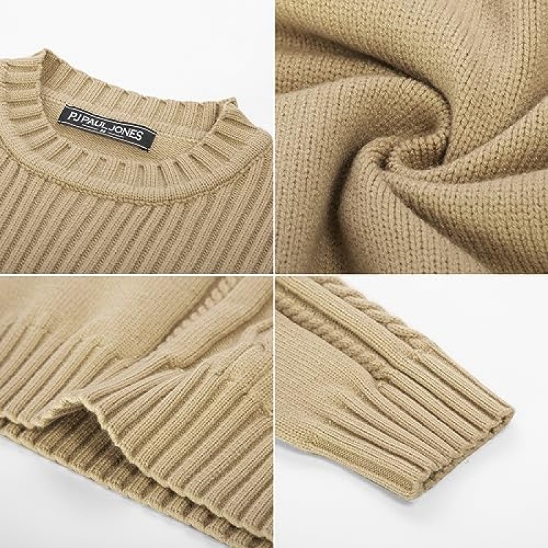 PJ PAUL JONES 남성 크루넥 스웨터 경량 슬림핏 긴 소매 케이블 니트 스웨터