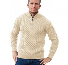 Vinsekep 남성용 아일랜드 피셔맨 스웨터 케이블 니트 하프 지퍼 자카드 풀오버 스웨터