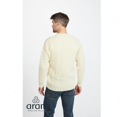 Aran Woolen Mills 남성용 아이리쉬 울 스웨터, 100% 리얼 아이리쉬 울 점퍼, 전통 아란 니트 패턴
