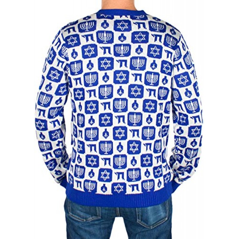 Festified 남성용 클래시 차누카 카디건 스웨터(네이비) 어글리 홀리데이 스웨터(라지)