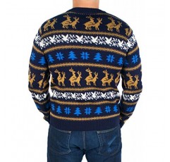 Festified 남성용 복고풍 험핑 순록 스웨터(블루) - 어글리 크리스마스 스웨터(대형)