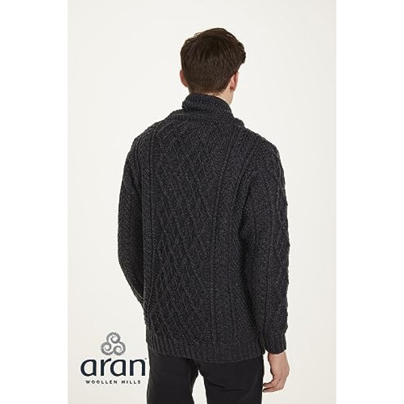 Arran Woolen Mills - 조임 끈이 있는 남성용 메리노 울 스웨터 Made in Ireland