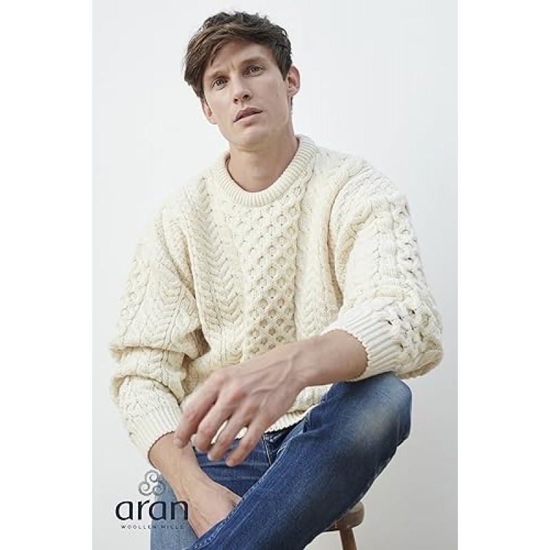 Carraig Donn - 전통 아일랜드 빵 스웨터 (L, 흰색 (크림))