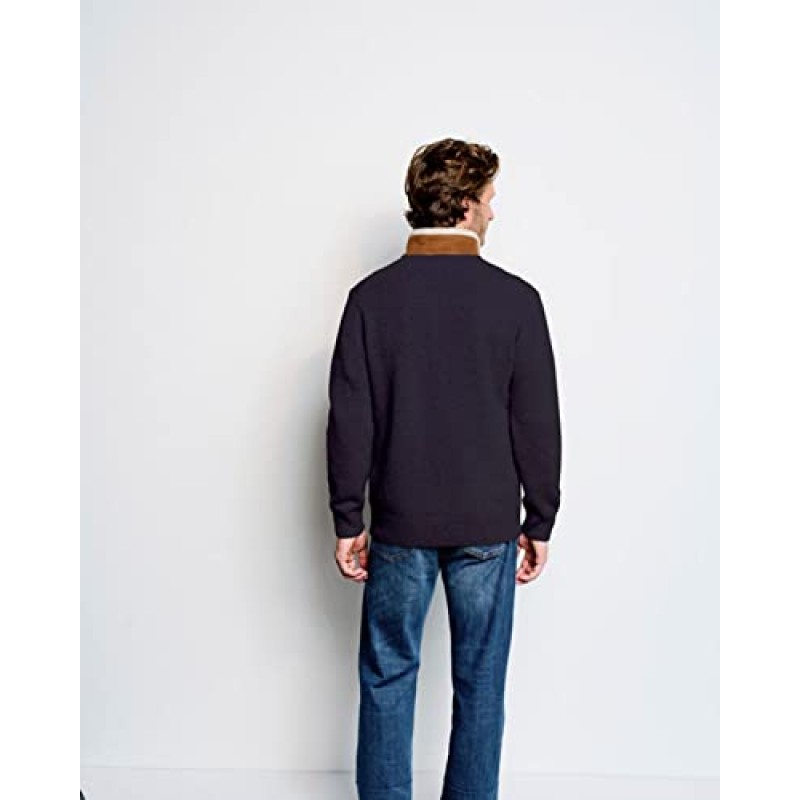 Orvis Stowe 남성용 쿼터 지퍼 풀오버 ​​- 부드러운 인조 스웨이드 칼라가 있는 편안한 램스울 및 셰르파 플리스 스웨터