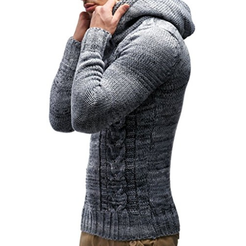Leif Nelson 남성용 니트 스웨터 - 후디가 있는 남성용 슬림 풀오버 스웨터