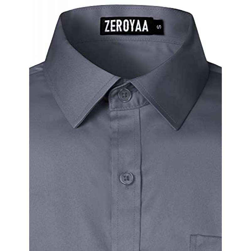 ZEROYAA 남성용 도시 스타일리시 캐주얼 비즈니스 슬림핏 긴 소매 버튼 업 드레스 셔츠(포켓 포함)
