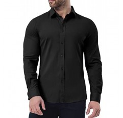 ZAFUL 남성 스트레치 슬림핏 드레스 셔츠 솔리드 긴 소매 버튼 다운 캐주얼 코튼 셔츠