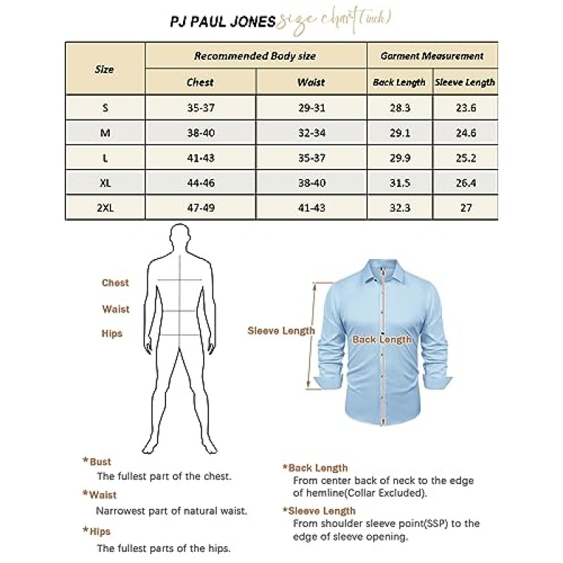 PJ PAUL JONES 남성 드레스 셔츠 긴 소매 레귤러핏 링클 프리 캐주얼 버튼 다운 셔츠