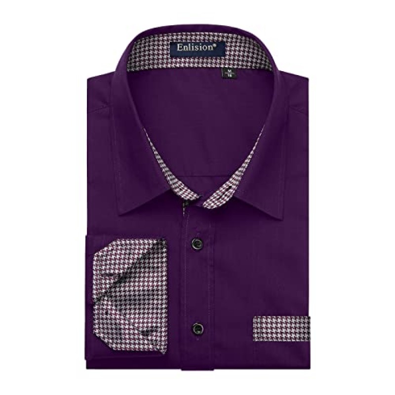 Enlision Mens Dress Shirts 정장 긴 소매 캐주얼 버튼 다운 셔츠 결혼식 졸업 비즈니스 턱시도 대비 셔츠