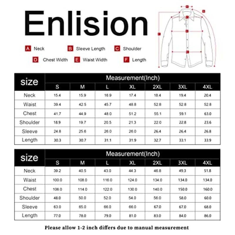 Enlision Mens Dress Shirts 정장 긴 소매 캐주얼 버튼 다운 셔츠 결혼식 졸업 비즈니스 턱시도 대비 셔츠