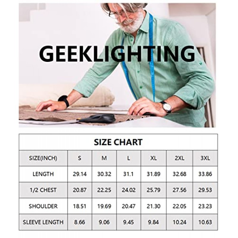 GEEK LIGHTING 남성 캐주얼 버튼 다운 셔츠 포켓이 있는 반팔 비즈니스 드레스 셔츠