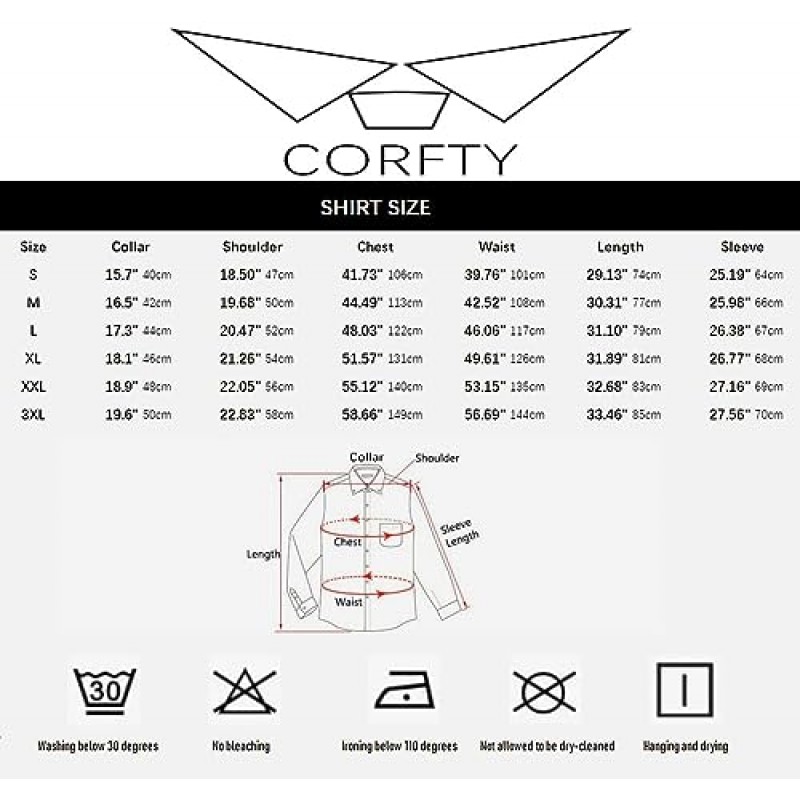 Corfty 남성 긴 소매 드레스 셔츠 포켓이 있는 레귤러핏 캐주얼 버튼다운 셔츠