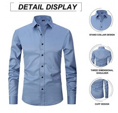 ATOFY 남성 드레스 셔츠 긴팔 슬림핏 비즈니스 캐주얼 버튼다운 솔리드 셔츠
