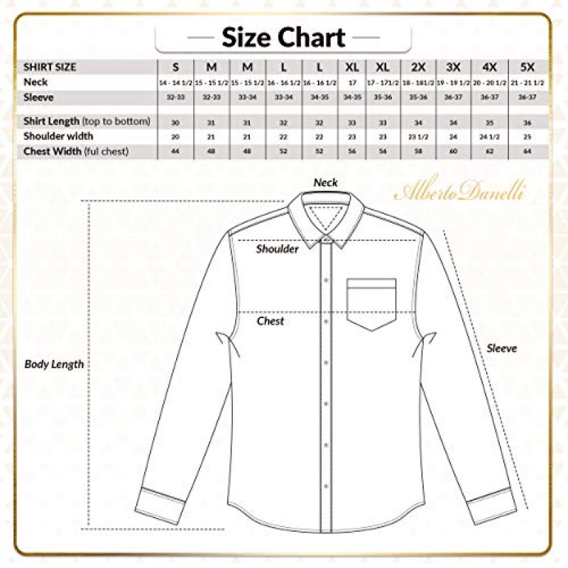Alberto Danelli 남성용 드레스 셔츠 및 타이 세트, 남성용 드레스 셔츠, 긴 소매 버튼 다운, 크고 큰 사이즈 최대 5XL