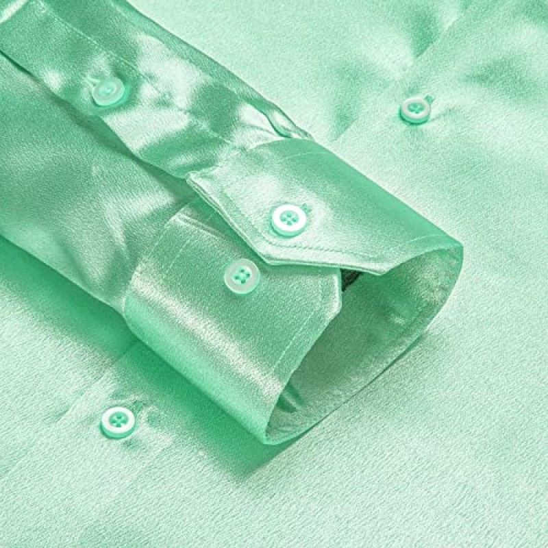 하이-넥타이 빈티지 남성 드레스 셔츠 긴 소매 레귤러 핏 버튼 다운 셔츠 캐주얼 파티 댄스 파티