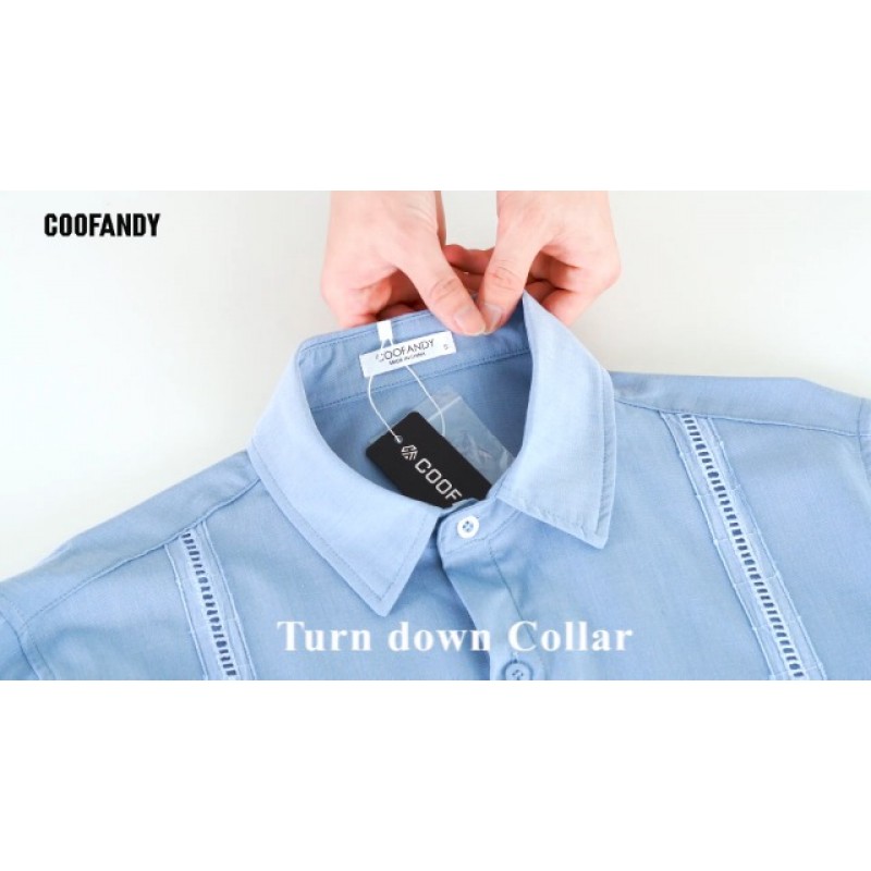 COOFANDY Mens Cuban Guayabera 셔츠 버튼 다운 긴 소매 셔츠 캐주얼 비치 셔츠