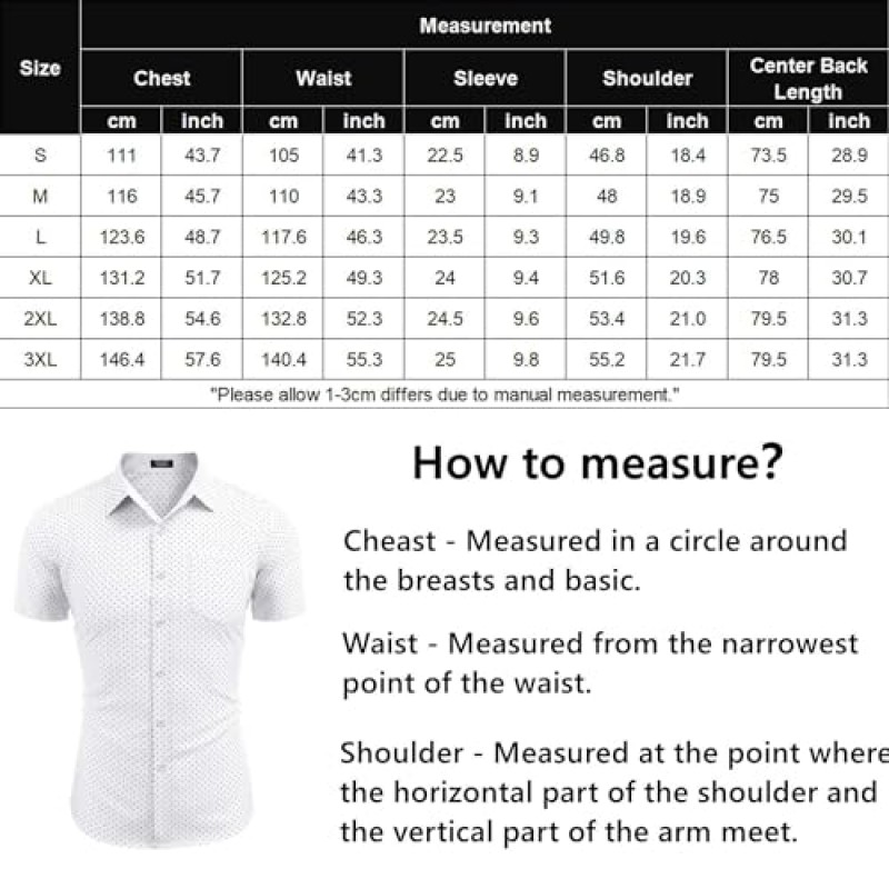 COOFANDY 남성용 반팔 드레스 셔츠 링클 프리 폴카 도트 프린트 셔츠 캐주얼 버튼 다운 셔츠 포켓 포함
